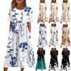 Women's Boho Floral Flowy A Line Midi Dress Casual Loose Summer Short Sleeve Beach Vacation Dresses With Pockets