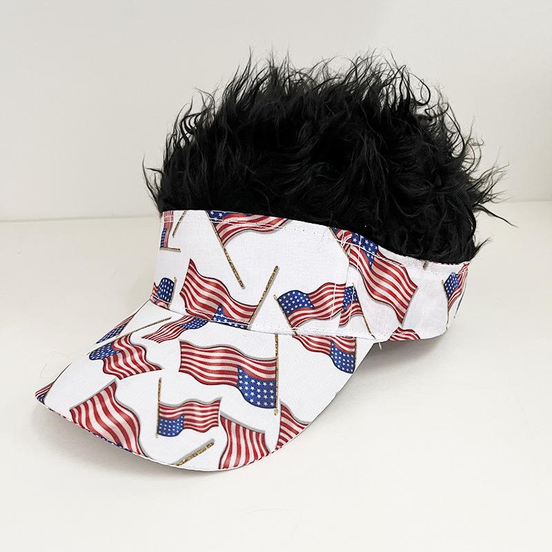 Fashion American flag simulation wig baseball cap European and American street personality wide brim cap batch