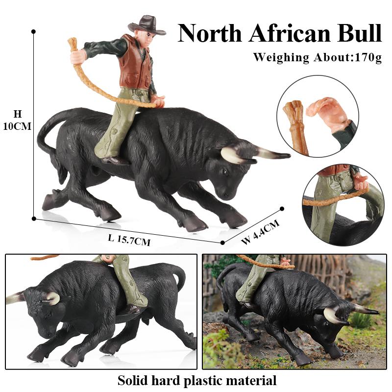 Oenux Фермерские животные Бой быков Ковбой Симуляция Домашняя птица Крупный рогатый скот Теленок Бык Вол Бык Коллекция фигурок ПВХ Модель Игрушка Детский подарок