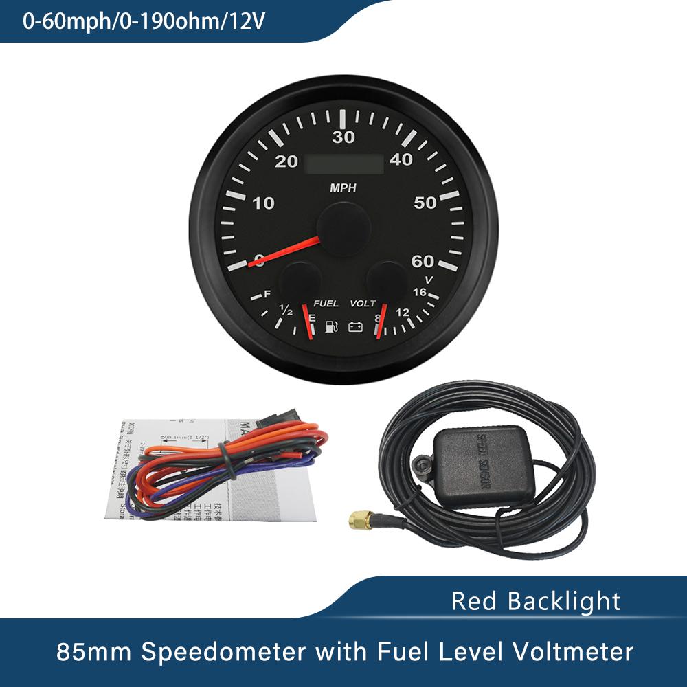 ELING Car Boat 85mm Multifunctional 0-60MPH Speedometer Tachometer Water Temp Oil Pressure 0-80PSI 5Bar 10Bar with Red Backlight
