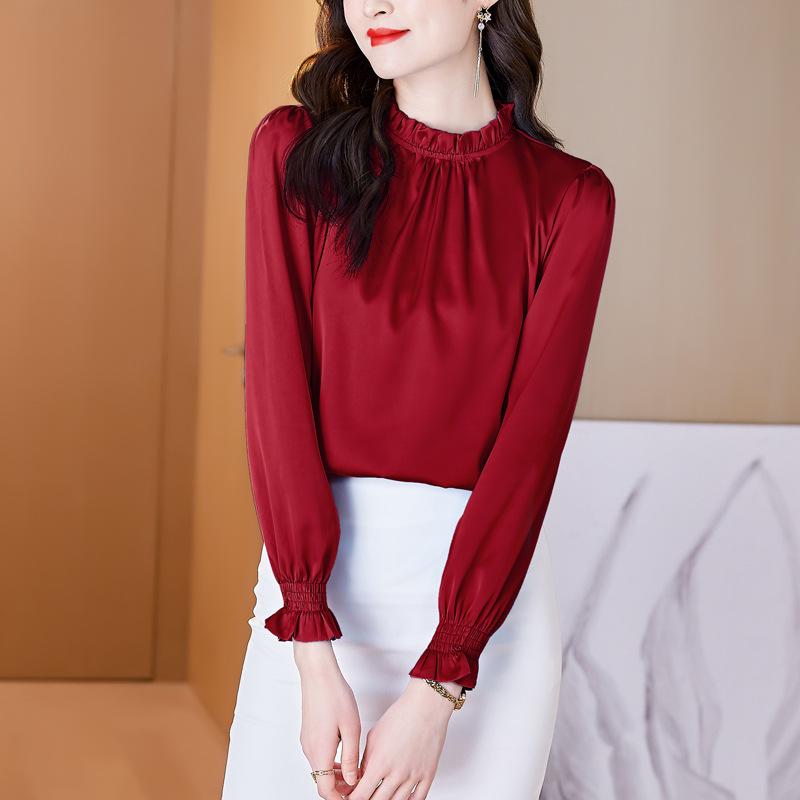 Женская осенняя рубашка First-line Cut Label из шелка Mulberry, рубашка, женский шелковый топ Temperament
