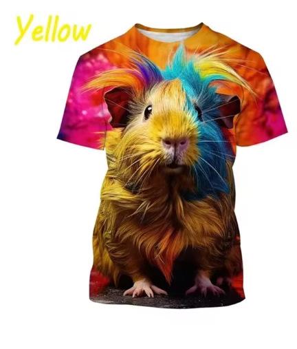 Cute hamster pattern T-shirt, men's and women's 3D printed short-sleeved men's T-shirt, extra large size hip-hop T