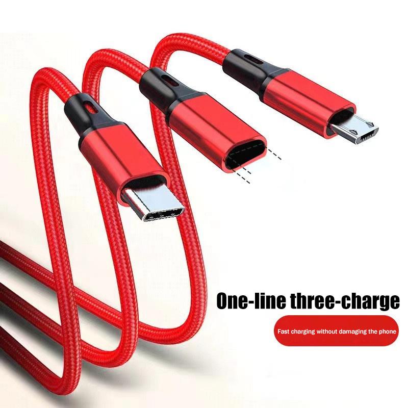 3 в 1 USB-кабель Micro USB Type C Зарядный кабель с несколькими USB-портами Быстрозарядный шнур для iPhone 11 12 13 Pro Max Xiaomi Samsung