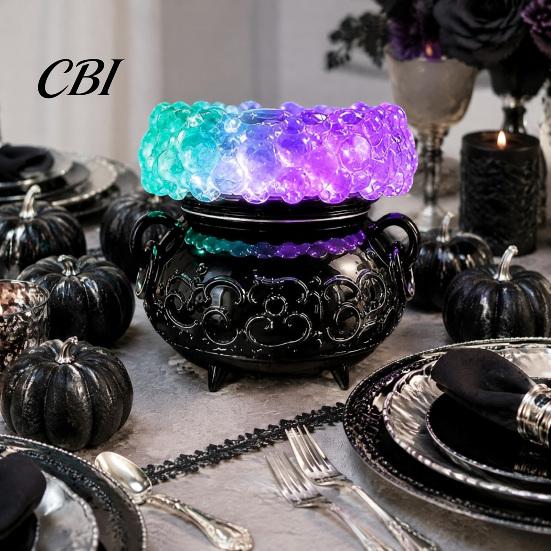 Holiday Ambient Lighting Halloween Cauldron LED Bubble Light, Light-up Witch Candle Holder, Indoor Decoration Color Changing Spooky Potion Lamp