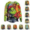 Women's Fashion Casual Long Sleeve Christmas Grinchmas Print Raglan Round Neck Sweatshirt Top