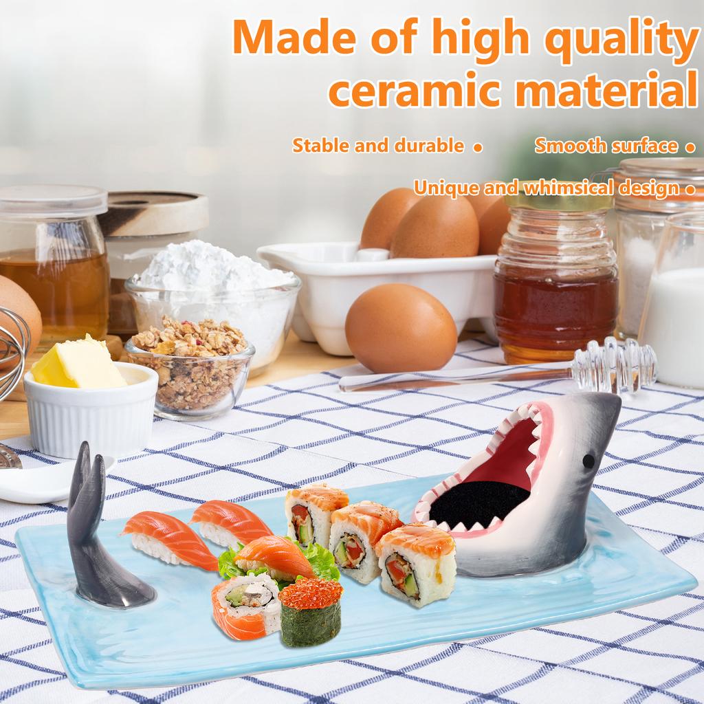 Керамическая тарелка для подачи суши, керамическая тарелка для суши в форме акулы, фарфоровое блюдо для суши, фарфоровые подносы для подачи еды с подставкой для соевого соуса