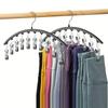 1pc Curved Shape Hanger, Metal Yoga Pants Hangers, Pants Hanger With 10 Clothespins, Space Saving Hanging Hangers, Closet Organizer W/Rubber Coated,