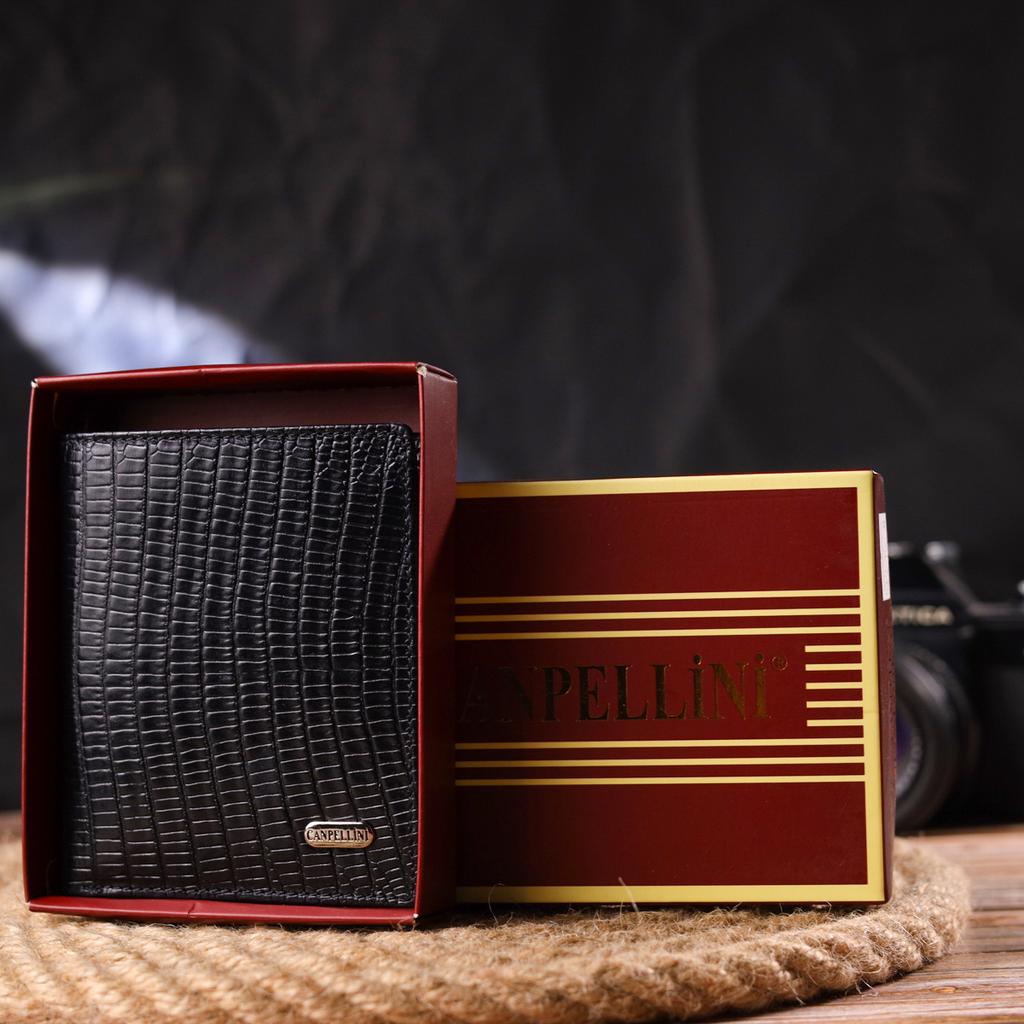 Men's Wallet Made of Genuine Textured Leather CANPELLINI Purse 21501 Black