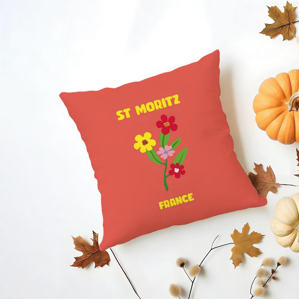 Bright Cheerful Anime Summer Travel Series Cushion Cover Washable Linen Pillowcase Soft  for Daily Sofa Bed Home Room Decor