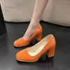 Осенние Новые Туфли на Толстом Каблуке Женские Квадратный Носок Мелкий Вырез Слипоны Нескользящие Низкий Высокий Каблук