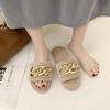 Fashion 2024 Winter New Women's Home Solid Color Metal Decoration Fluffy Furry Cotton Slippers