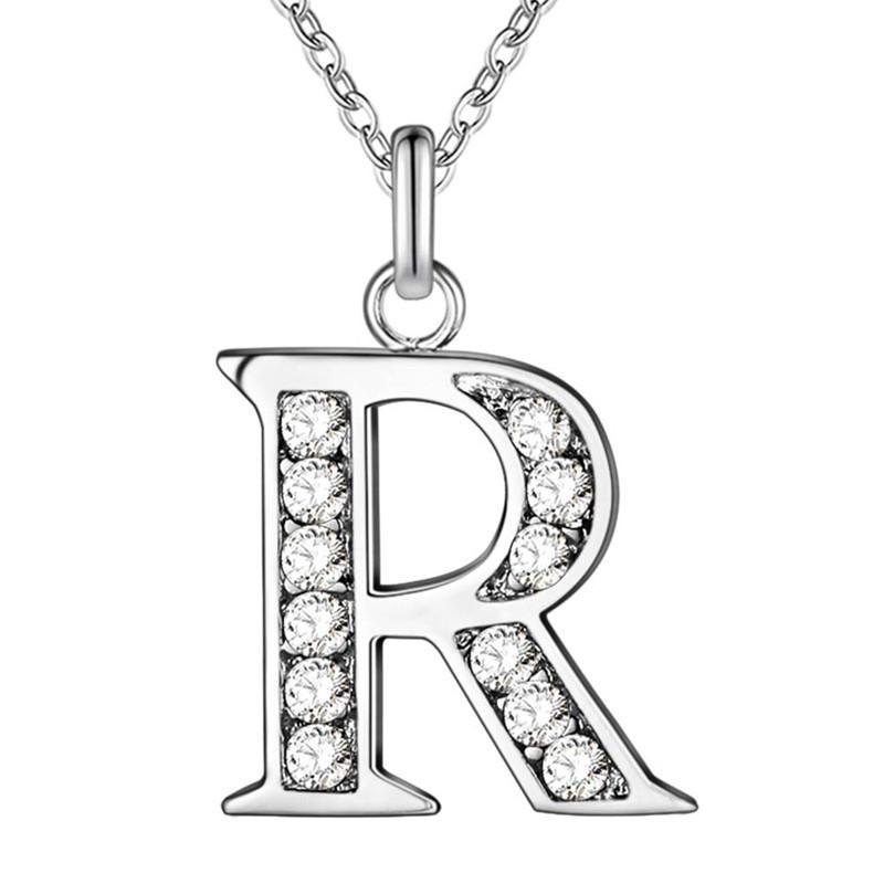 Simple Shiny Zircon 26 English Letters Pendant Women Men Thin Necklaces Jewelry MIT