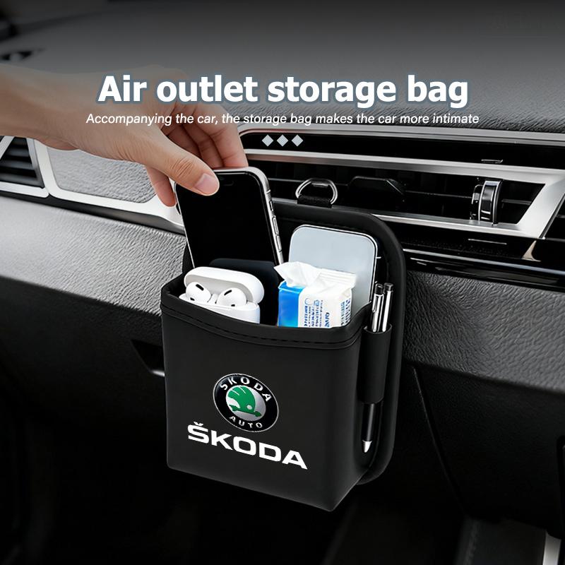 AAABS1 Car Air Outlet Storage Box Hanging Phone Lipstick Lighter Organizer Bag Holder For Skoda Octavia A5 A7 RS Fabia Superb Rapid