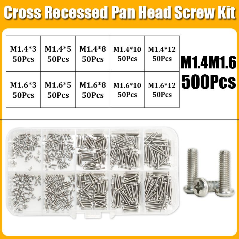 Mini Machine Screw M1 M1.2 M1.4 M1.6 M2.5 M3 304 Stainless Steel Phillips Round Head Cross Little Bolts Nuts for Motherboard CPU
