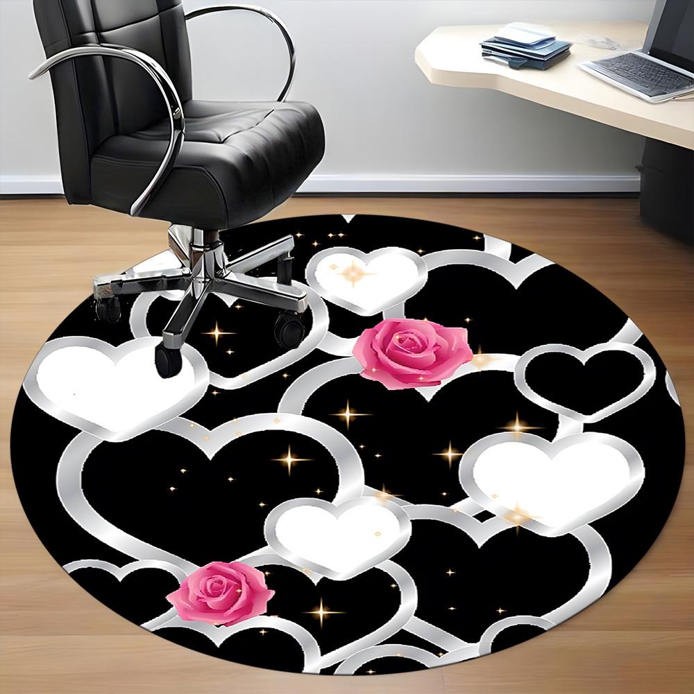 1pc Heart Rose Decorative Office Round Rug, Non-slip, Soft and Durable Office Rug for Interior Decoration, Perfect for Office, Beautiful Decoration yy
