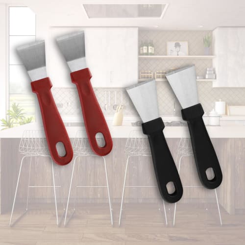 Golspia Kitchen Scraper, Cleaning Spatula, Removes Oil and Burnt Stains, Small, 4-Piece Set, Black and Red