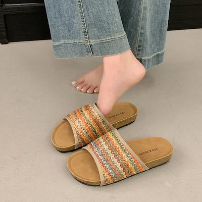 Ретро тапочки на мягкой подошве женские летние новая мода высокого класса универсальные тапочки на одно слово ленивые повседневные прохладные