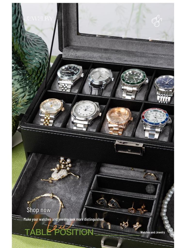 Коробка для хранения часов и очков из ПУ кожи с зернистой текстурой личи с несколькими отделениями