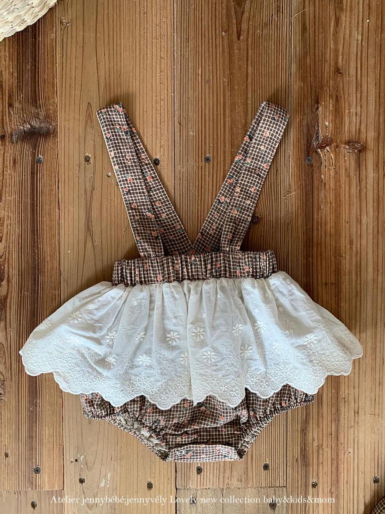 Jenny Kids Осенний набор из 2 предметов для девочки 2025: Рубашка в корейском стиле с кружевным воротником Питер Пэн и юбкой-комбинезоном