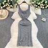 Summer Women O-neck Sleeveless Plaid Knitted Sweater Sheath Pullover Dresses
