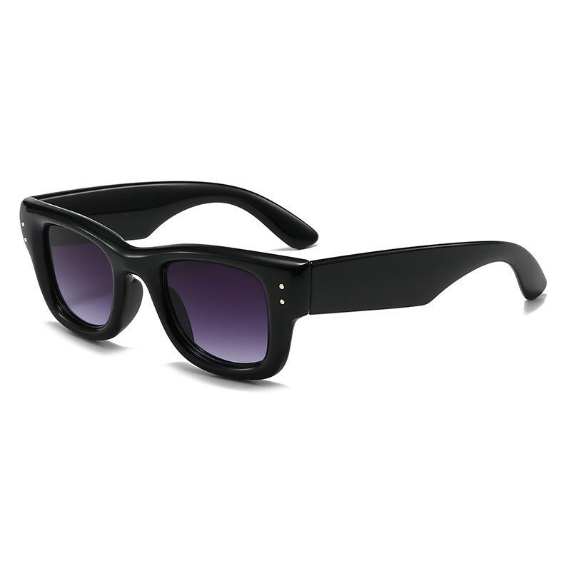 Glossy White Thick Square Dark Grey Lens Double Rivet Retro Sunglasses