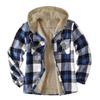 Men Coat Hooded Drawstring Long Sleeve Plaid Print Jacket with Pockets Buttons