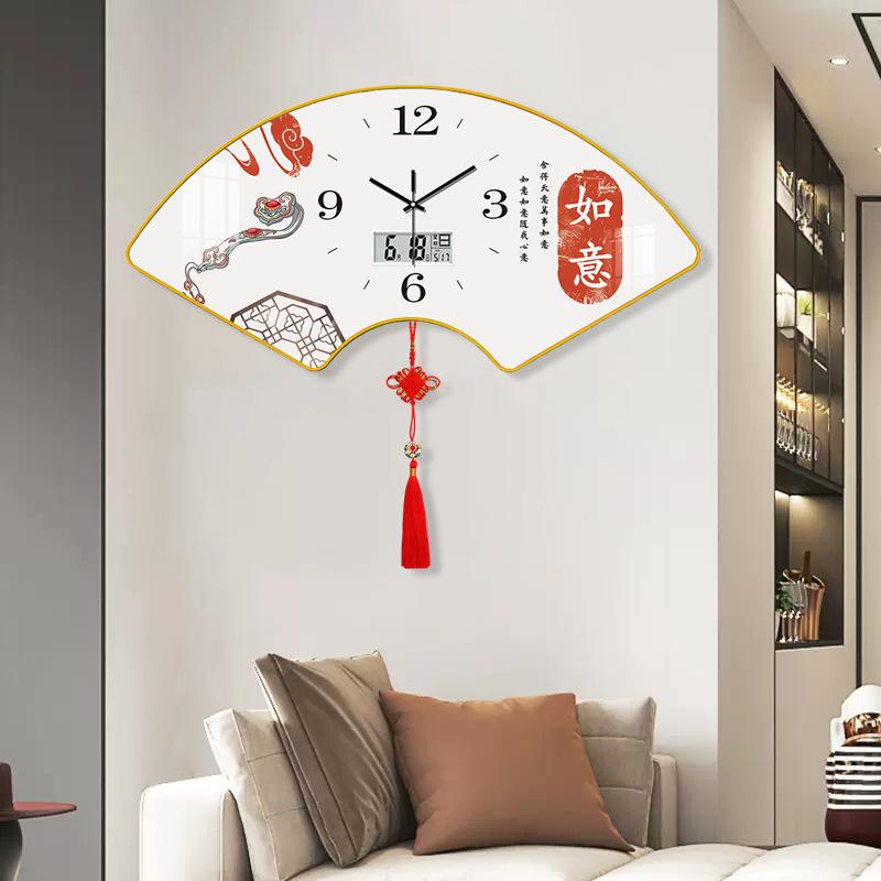 Настенные часы в форме веера с календарем, китайский узел, без сверления