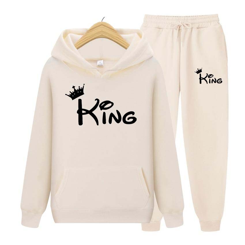 Осенне-зимние толстовки + брюки, комплект из двух предметов, мужские и женские толстовки с принтом king, спортивные костюмы, брюки для бега, плотная теплая одежда для мужчин