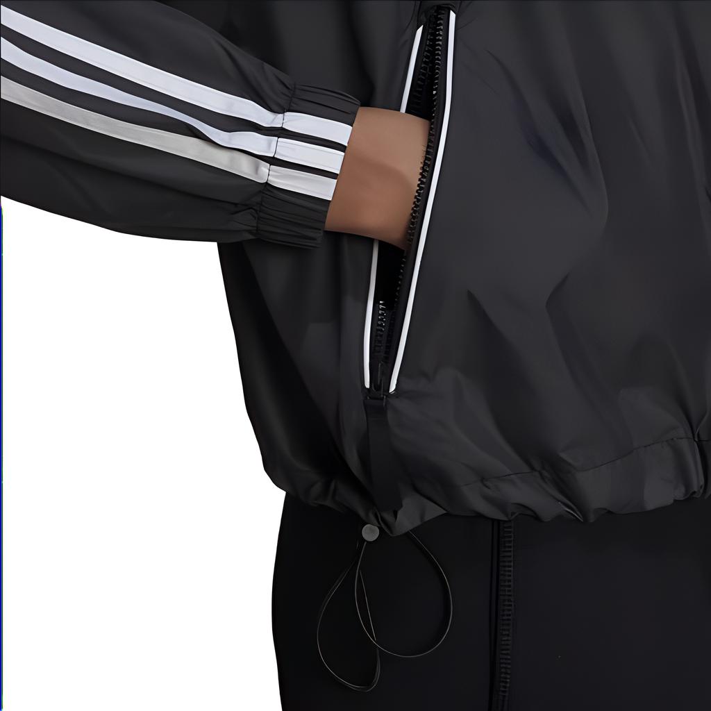 adidas BSC Полосатая куртка с карманом на молнии и завязками на капюшоне Женская куртка черного цвета H55345
