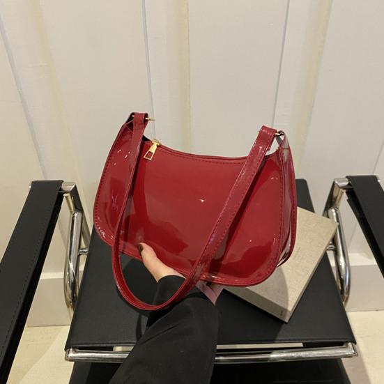 Ретро глянцевая сумка через плечо женская однотонная искусственная кожа подмышечная сумка повседневная сумка хобо водонепроницаемая сумка для повседневной жизни путешествий вечеринок