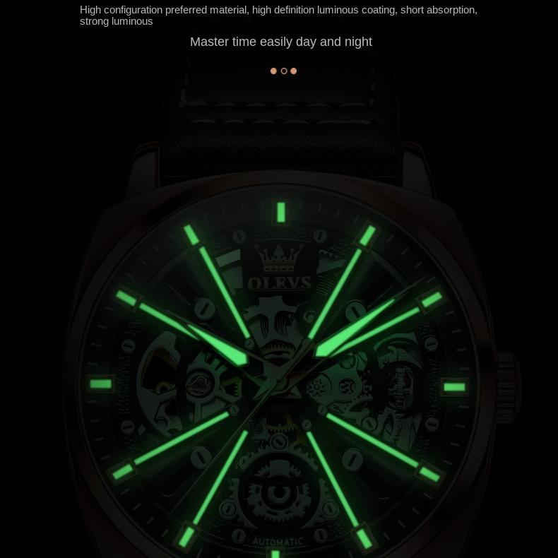 OLEVS Мужские механические часы с турбийоном и полым циферблатом, водонепроницаемые часы