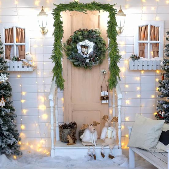 Рождественская гирлянда из норфолкской сосны с эффектом реального прикосновения, зимняя искусственная зеленая гирлянда для каминной полки, камина, стола, лестницы, для внутреннего и наружного декора