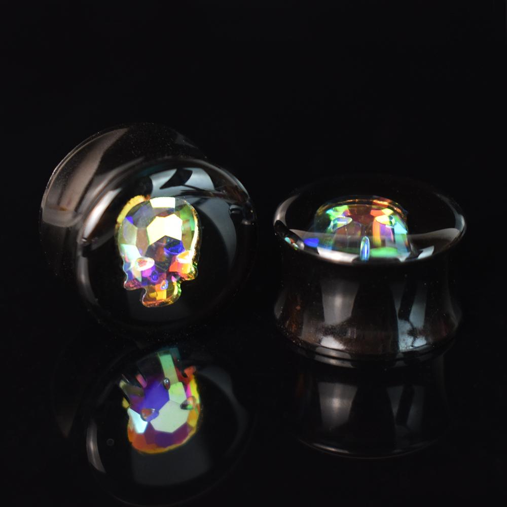 2 шт., датчики туннелей для ушей в виде черепа, двойная расклешенная вилка, акриловые носилки для ушей, расширитель, украшения для тела