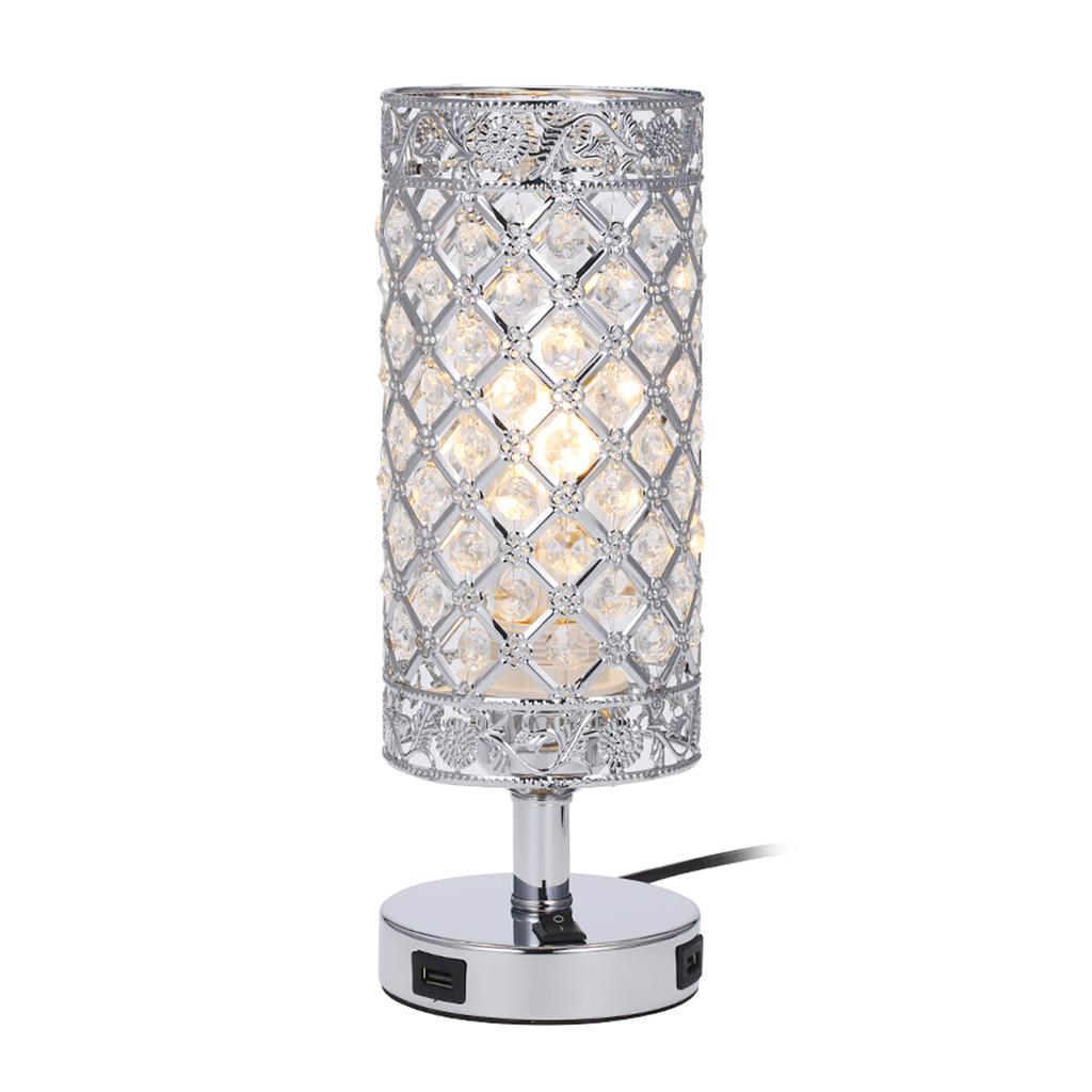 Tomshine Crystal Bedside Table Lamp Decorative Desk Light with Dual USB Charging Port Modern