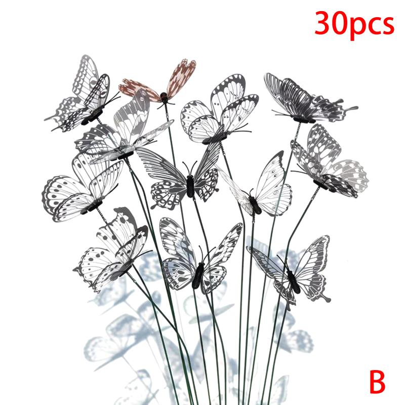 10/30pcs new 3D Black White Faux Butterfly Garden Stake Flower Vase Decoration Outdoor Garden Patio Decoration, Party Decoration