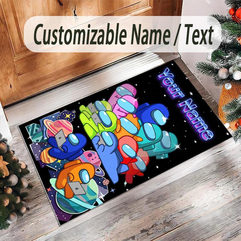 Personalized Crystal Velvet Carpet Custom Name Text,Among Us Anti Slip Area Rug For Home Decoration