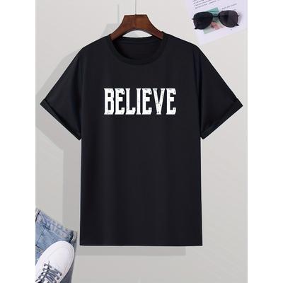 Европейские размеры Мужская повседневная футболка "Believe", Модная футболка с круглым вырезом для лета