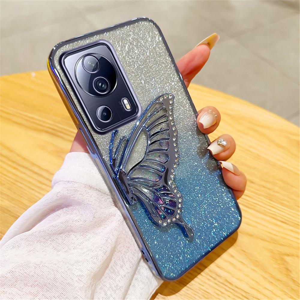 Градиентный чехол-книжка с бабочками и зыбучим песком для телефона Xiaomi Mi 13T Pro 13 11 Lite 11T 12T POCO X6 X3 M6 Pro C65 C55 C40 Мягкая накладка