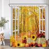Autumn Pumpkin Shower Curtain Harvest Season Maple Leaf Scarecrow Flower Wooden Plank Barn Farmhouse Bath Decoration with Hook