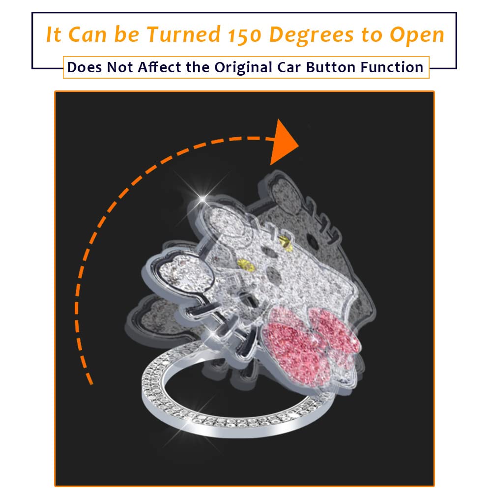 YOLRIND Car Push Start Button Cover, Cute Cat Glitter Car Accessories for Women Engine