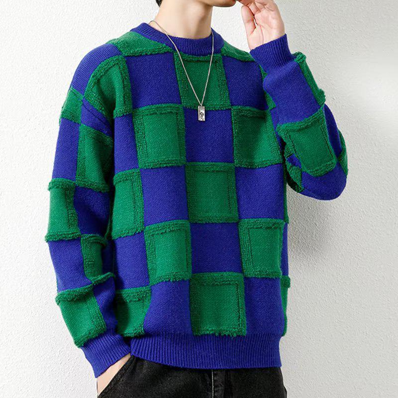 2023 Autumn/Winter Men's Korean Style Loose Knit Round Neck Sweater - Youthful Design