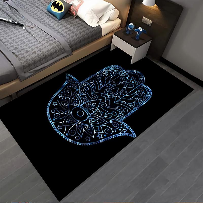 Ковер Mandala Hamsa Hand, Черно-синий Богемный ковер для гостиной, Подходит для использования в качестве противоскользящего покрытия для гостиной, спальни, диванов