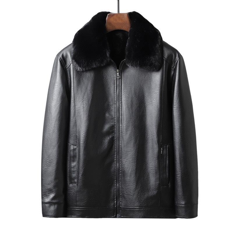 Кожаная куртка с большим меховым воротником от папы, зимняя, утолщенная, из бархата, высококачественная, для мужчин среднего и пожилого возраста, брендовая
