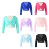 Girls Dance Outerwear Long Sleeve Knot Ruch Style Front Solid Color Short Jacket Performance Cover Up