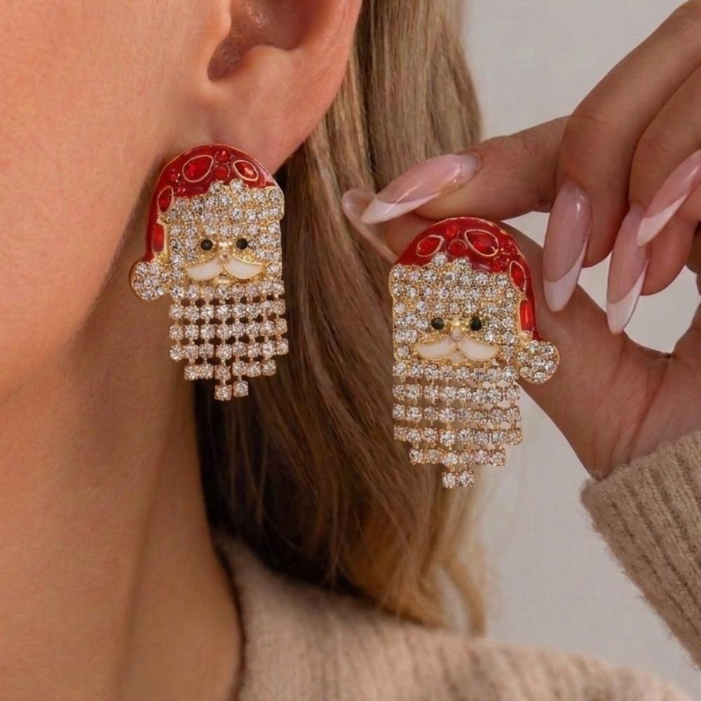 1 Pair Sparkling Christmas Drop Earrings Cute Santa Claus Dangle Earring Gifts