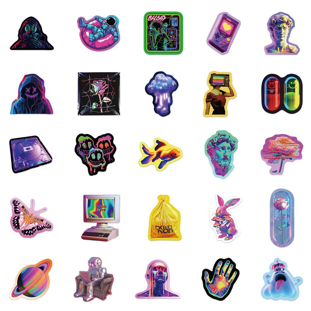 50 Cyberpunk Laser Stickers for Suitcases, Laptops, Guitars, Skateboards - DIY Decoration Set
