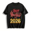 С Новым Годом 2026 Печатный Повседневный Унисекс Топ с Круглым Вырезом Хлопковая Футболка
