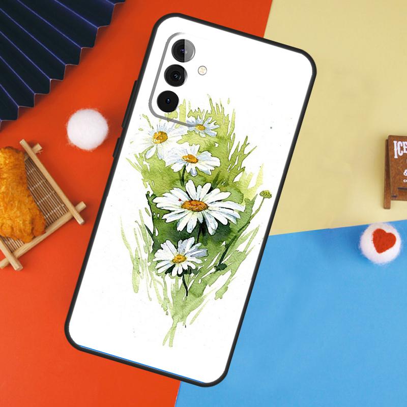 Акварельная обложка с ромашками для Samsung Galaxy A15 A25 A35 A55 A52 A32 A12 A14 A34 A54 A51 A71 A53 A33 A13 Чехол