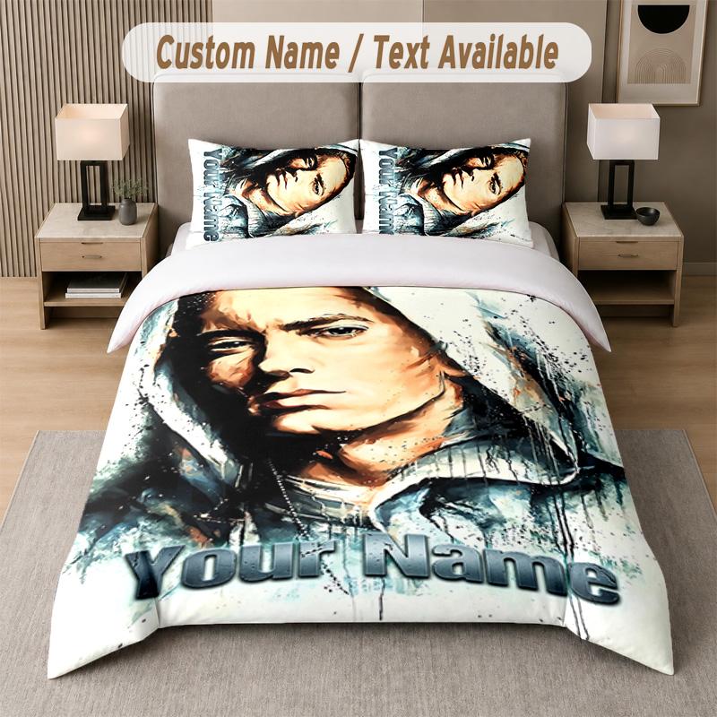 Eminem 3Pcs Bedding Set, Personalized Custom Name Text, 1 Duvet Cover & 2 Pillowcases For Bedroom