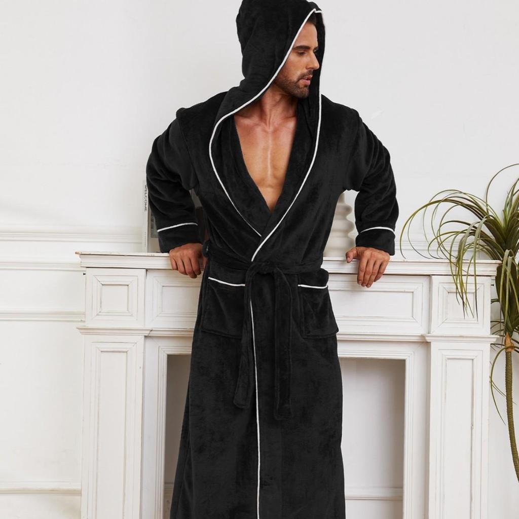 Унисекс фланелевые халаты с капюшоном - Очень длинные, больших размеров, идеально подходят для осенне-зимнего отдыха